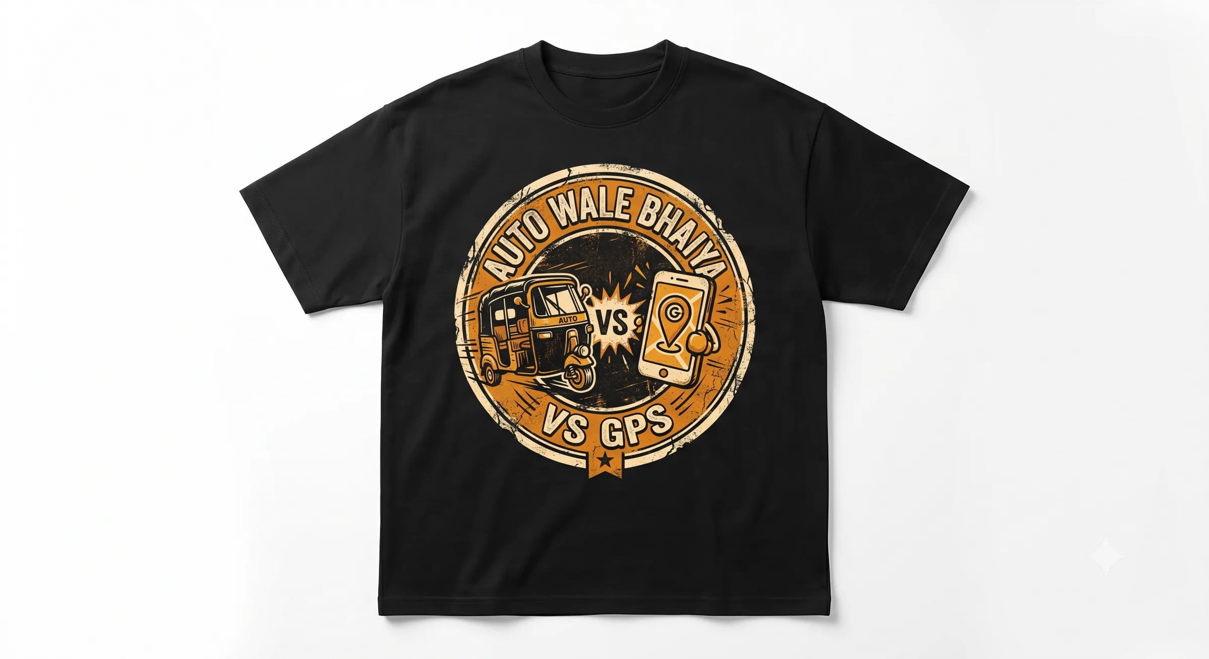 Auto Wale Bhaiya Vs GPS — Black — On T-Shirt (real)