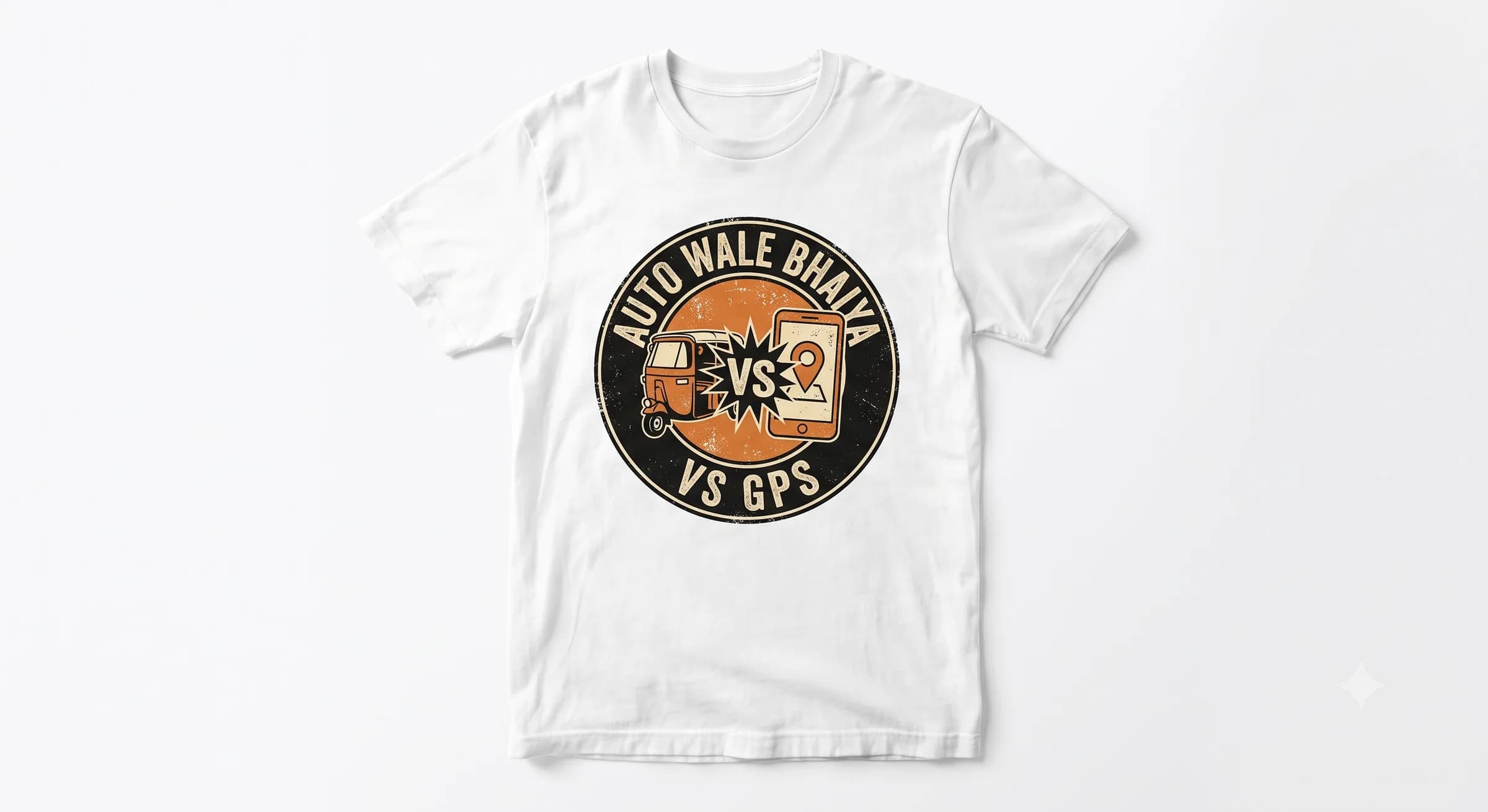 Auto Wale Bhaiya Vs GPS — White — On T-Shirt (real)