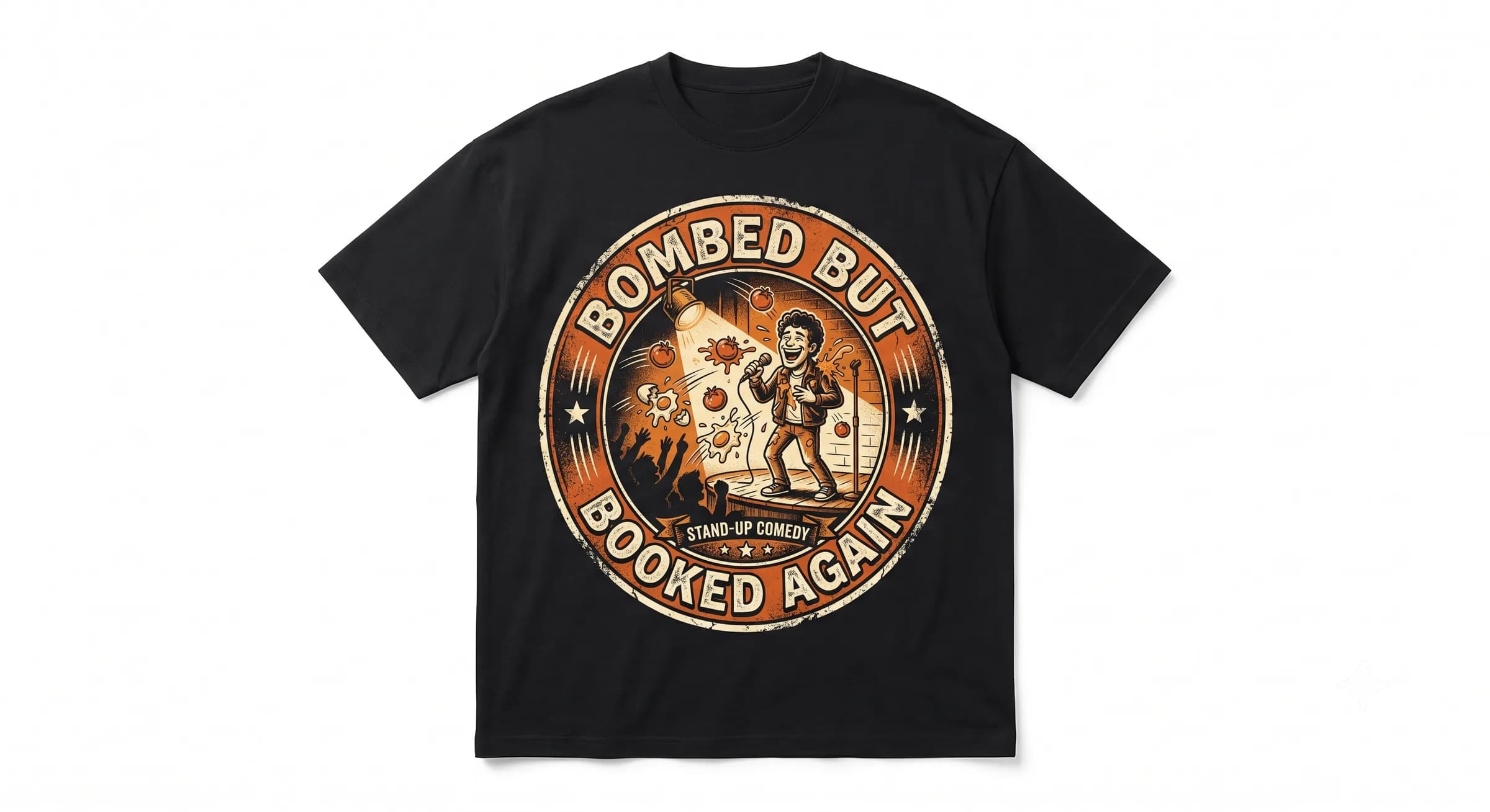 Bombed But Booked Again — Black — On T-Shirt (real)