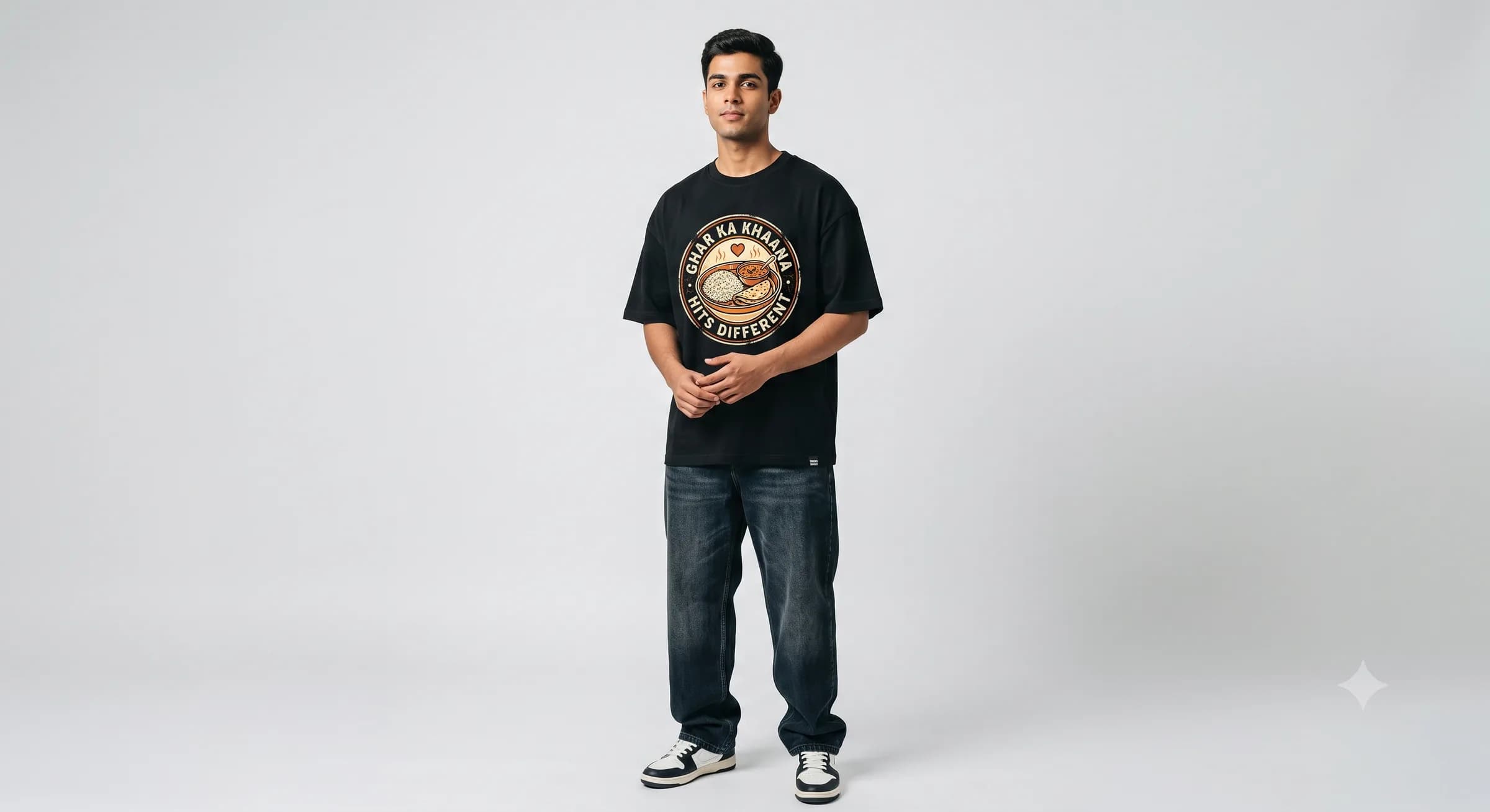Ghar Ka Khaana Hits Different — Black — On Model (real)