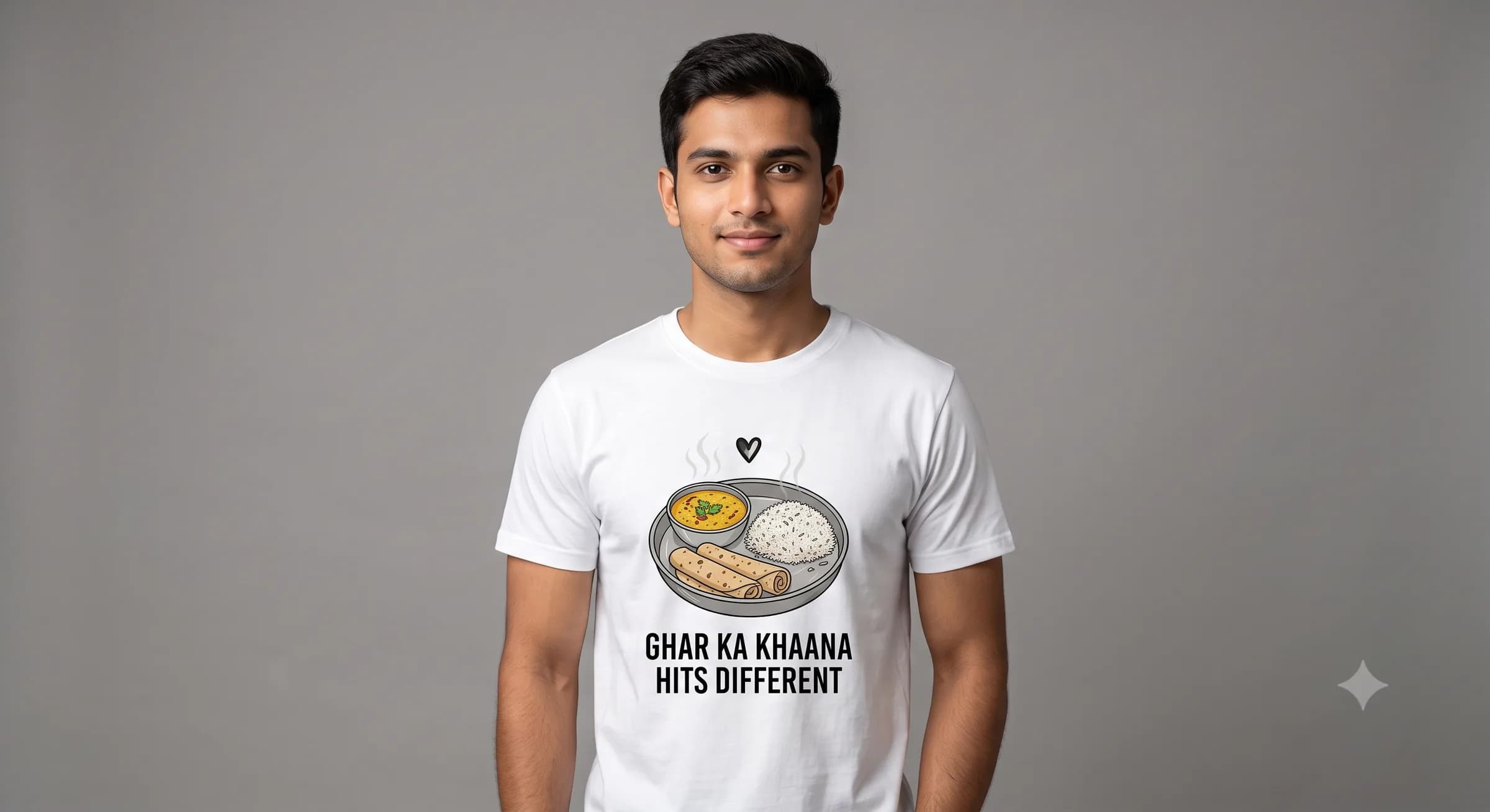 Ghar Ka Khaana Hits Different — White — On Model (real)