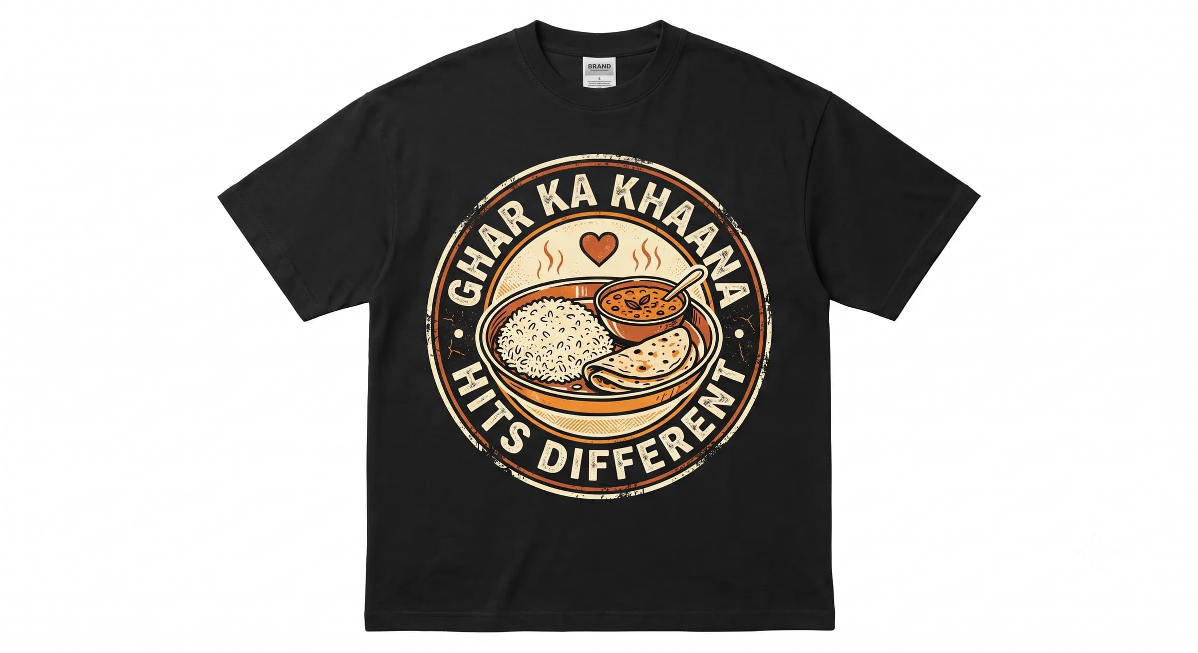 Ghar Ka Khaana Hits Different — Black — On T-Shirt (real)