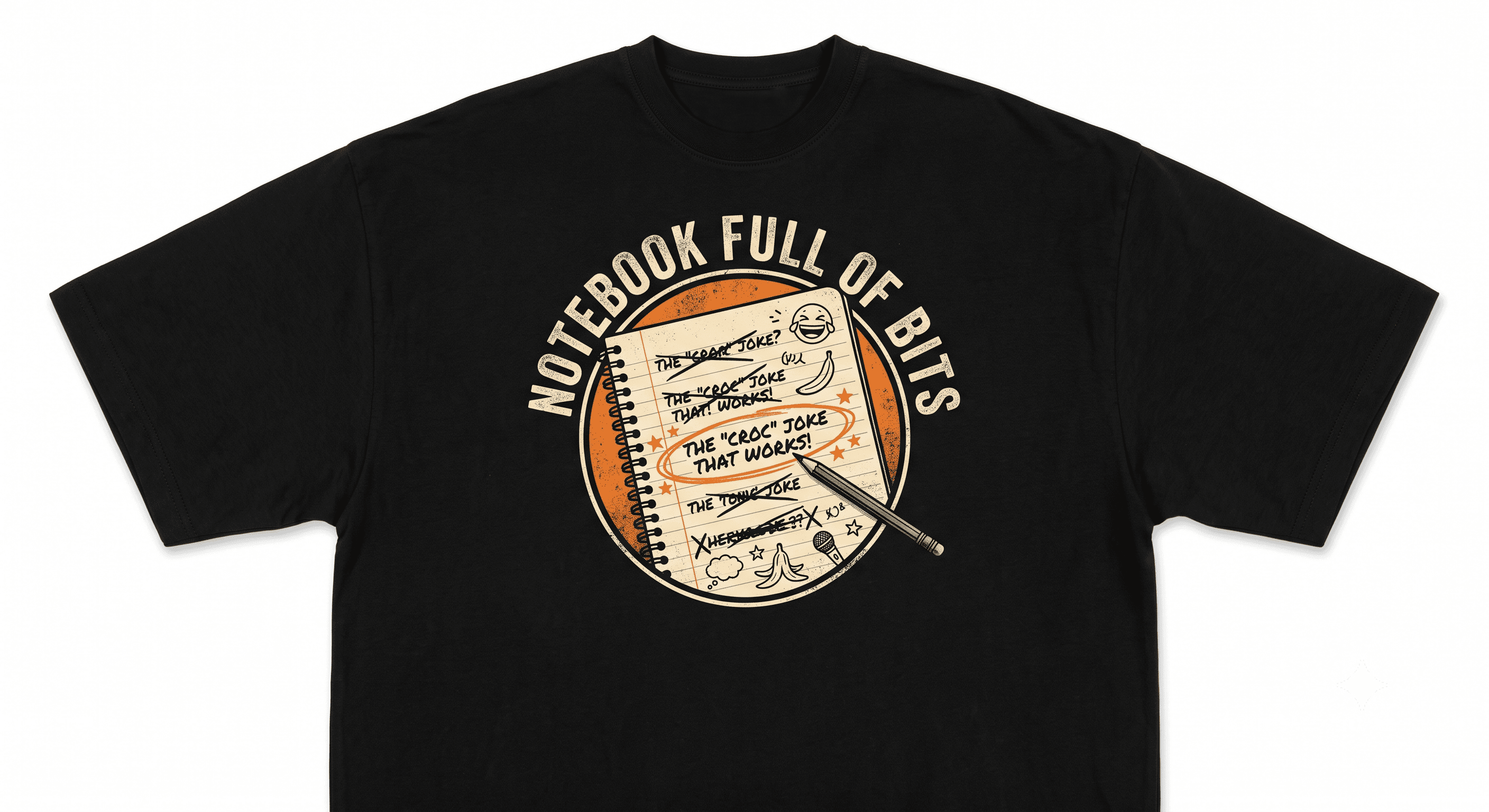 Notebook Full Of Bits — Black — On T-Shirt (real)