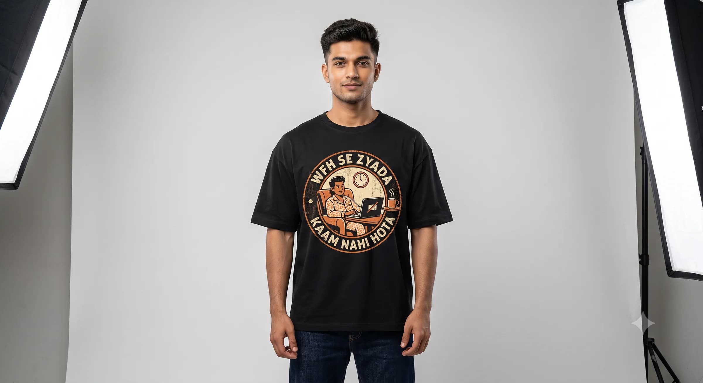 WFH Se Zyada Kaam Nahi Hota — Black — On Model (real)