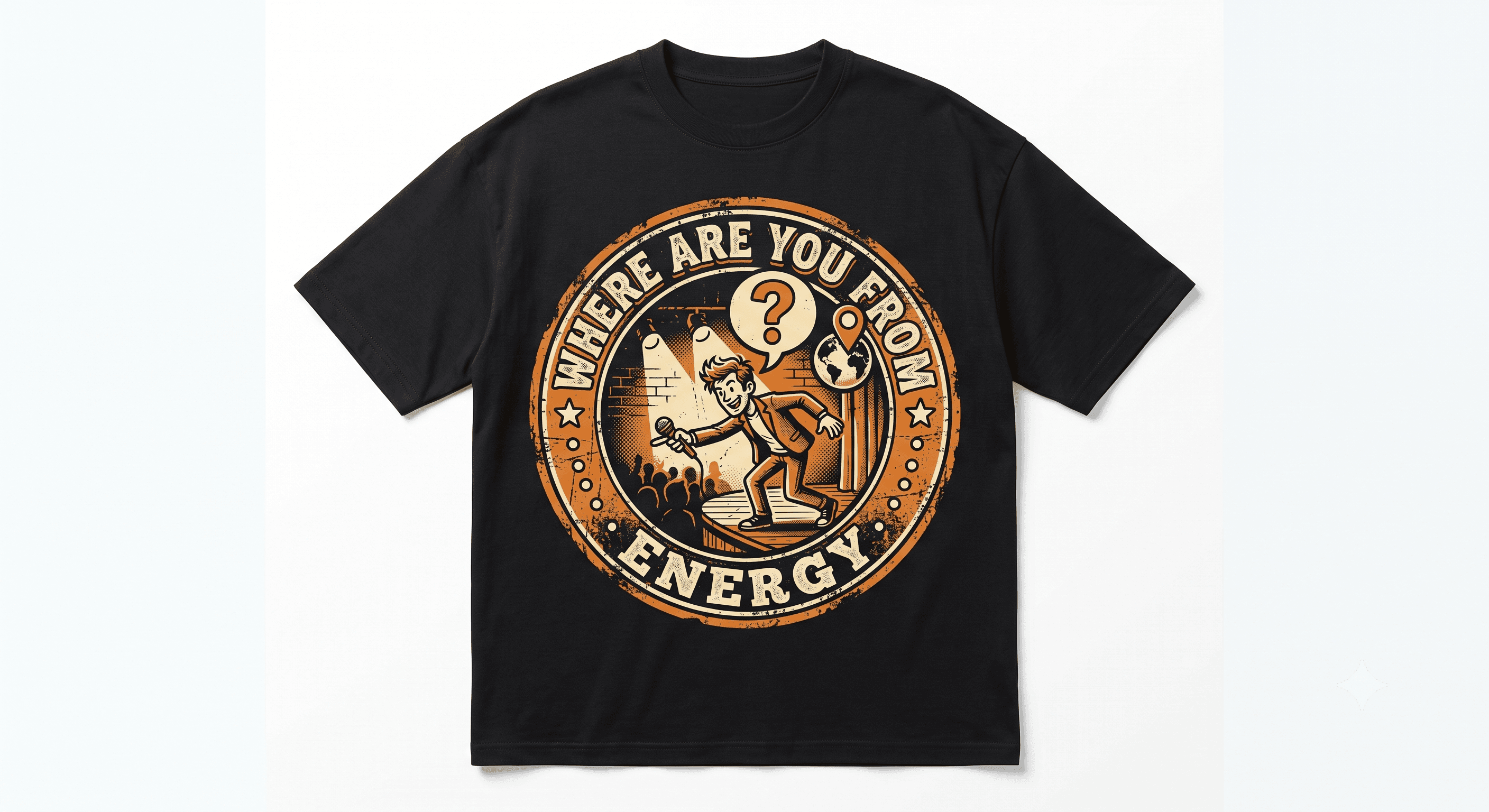 Where Are You From Energy — Black — On T-Shirt (real)