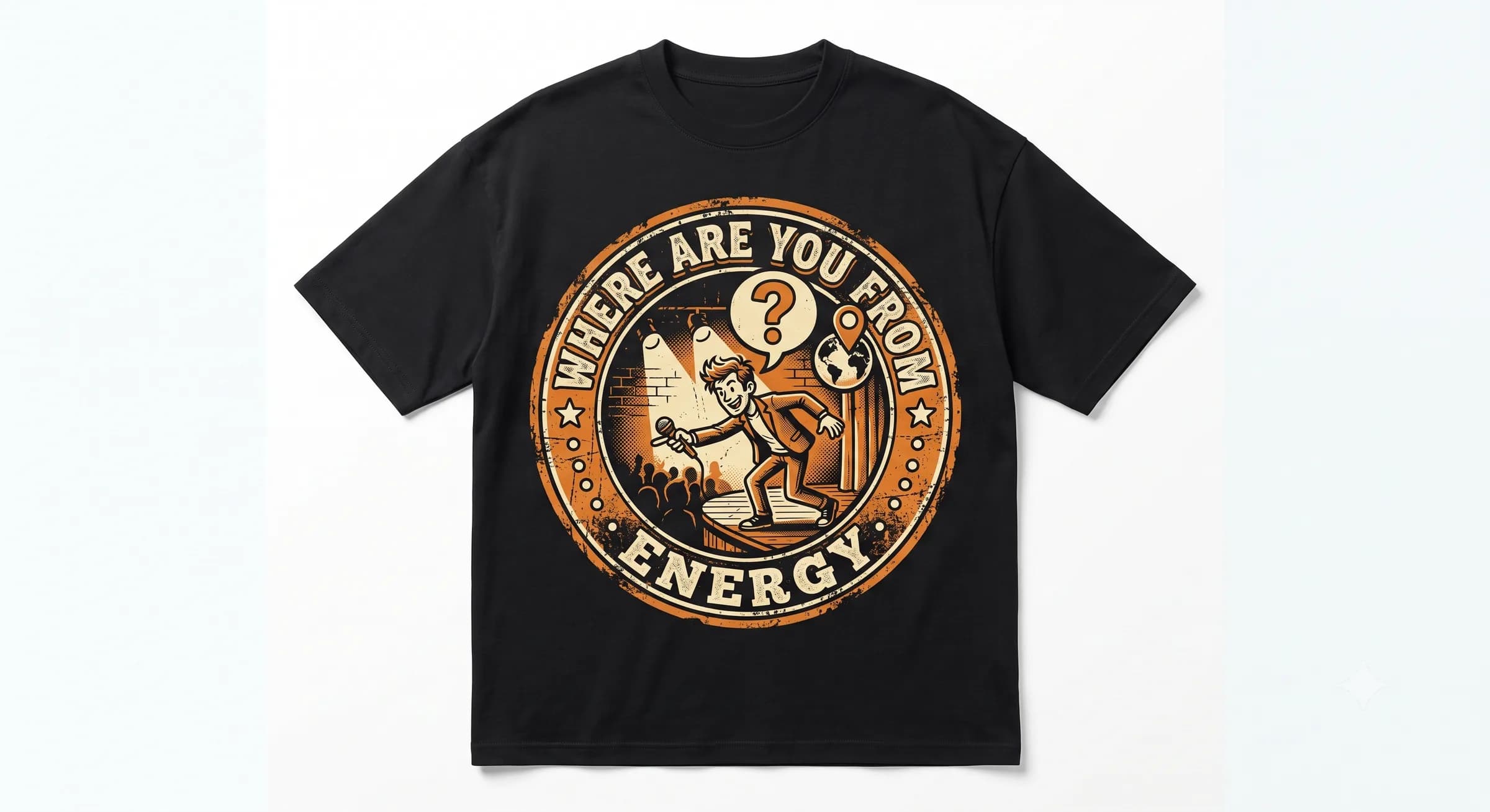 Where Are You From Energy — Black — On T-Shirt (real)