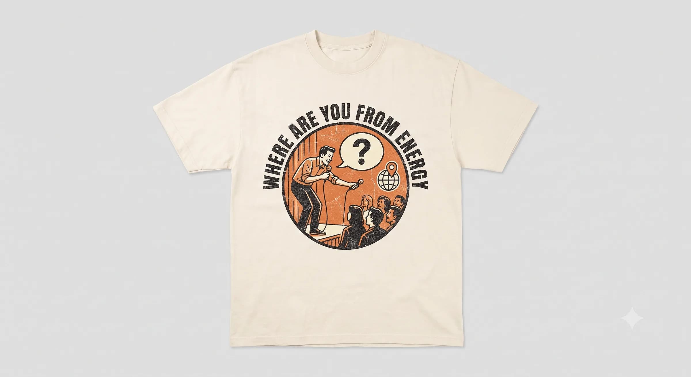 Where Are You From Energy — White — On T-Shirt (real)